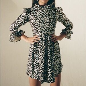 Batsheva Mini Prairie Velvet Dress in Leopard Print